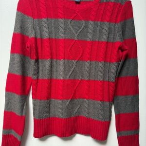 Chaps Red and Gray Crewneck Sweater Classic Knit Design